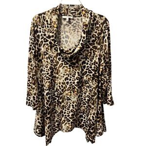 Chaus New York Animal Print Cowl Neck Top Sz XL tunic